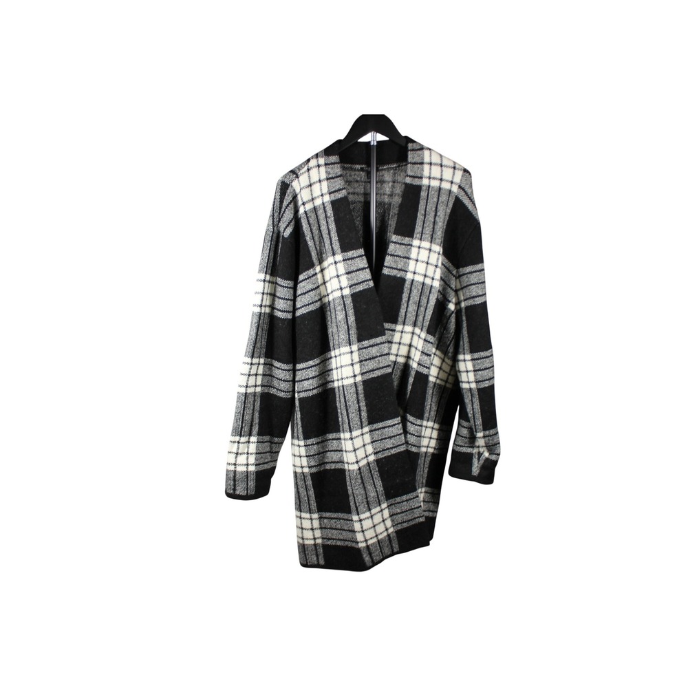 Talbots Plus Womens 3X Black White Plaid Open Front Cardigan Sweater Knit Coat